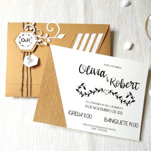 Convite Rustik Hexagonal Com Envelope