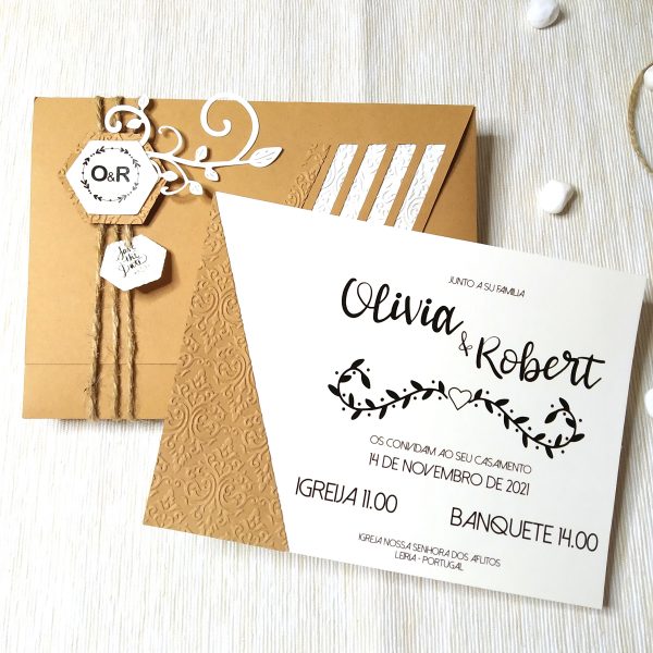Convite Rustik Hexagonal Com Envelope
